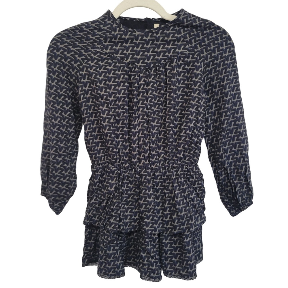 Zadig & Voltaire Dress Navy Blue Geometric Print Ruffle Tiered‎ Dress Size XS